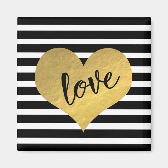 Liebe Typografie mit goldenem Herzen und Streifen Magnet (Vorne)