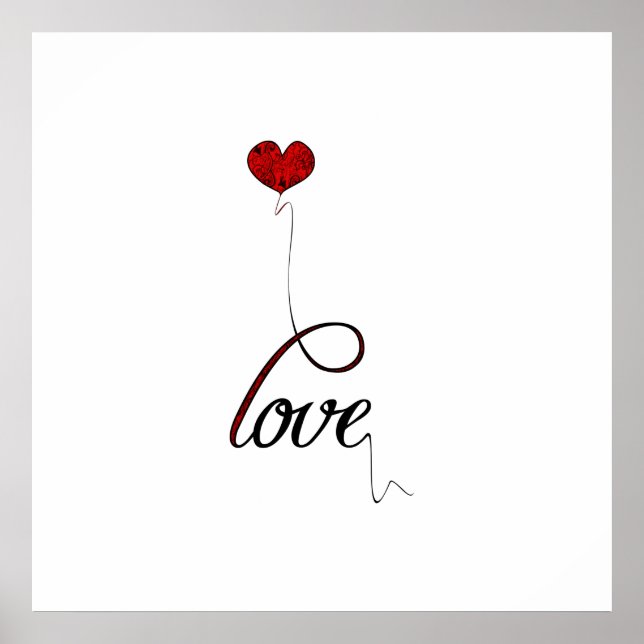 "Liebe" Typografie mit Red Heart Balloon Poster (Vorne)