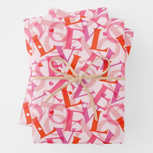 LIEBE Typografie Muster Valentinstag Geschenkpapier Set (Beispiel)