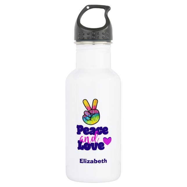 Liebe Typografie Rainbow Hand Peace Sign Edelstahlflasche (Vorderseite)