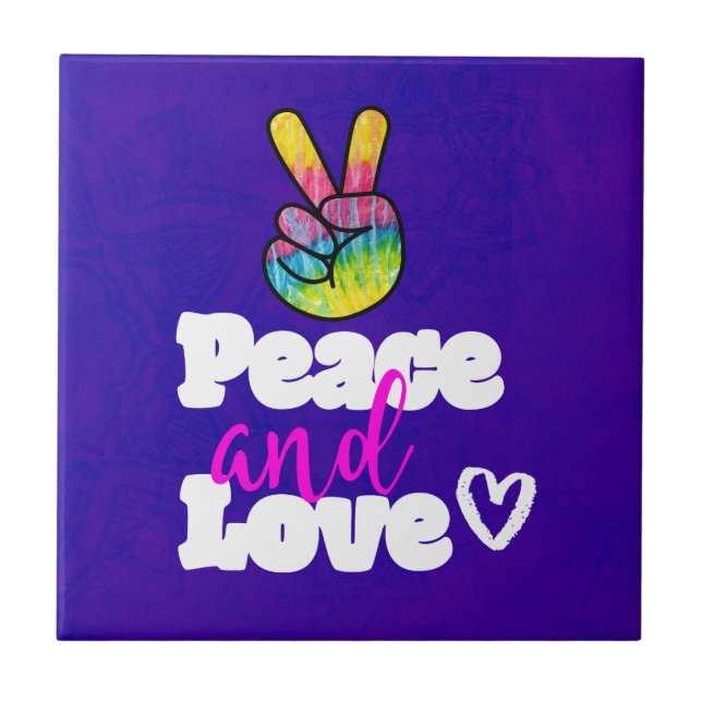 Liebe Typografie Rainbow Hand Peace Sign Fliese (Vorderseite)