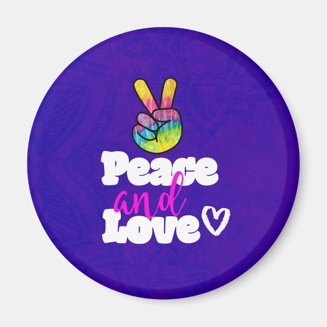 Liebe Typografie Rainbow Hand Peace Sign Magnet (Vorne)