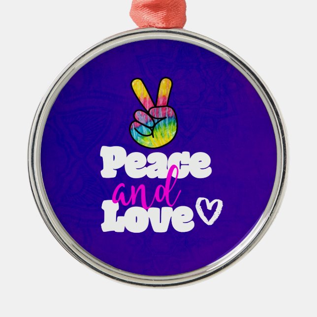 Liebe Typografie Rainbow Hand Peace Sign Silbernes Ornament (Vorne)