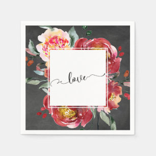 Liebe Typografie Red Floral Bouquet, Chalkboard Serviette