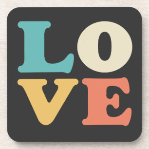 Liebe Typografie Retro Color Square Getränkeuntersetzer