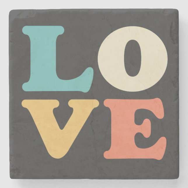 Liebe Typografie Retro Color Square Steinuntersetzer (Vorderseite)