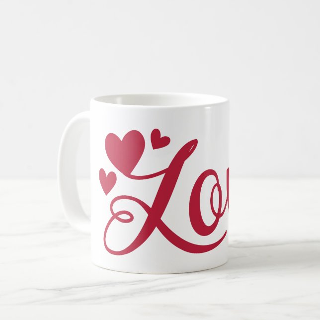 Liebe-Typografie vom Roten Herz Kaffeetasse (Vorderseite Links)