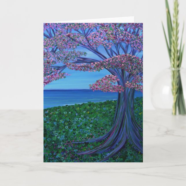 Liebe u. der rosa Baum der Herzen Karte (Vorderseite)