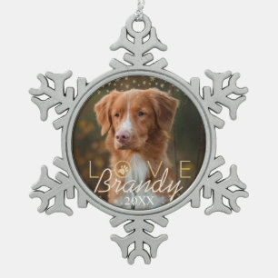 Liebe-u. Feiertags-Stern-Haustier-Denkmal-Foto der Schneeflocken Zinn-Ornament