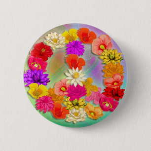 Liebe u. Frieden… und Blumen-Knopf Button