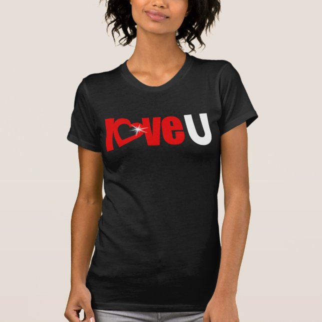 "Liebe U" glänzender weißer Herztext T-Shirt (Vorderseite)