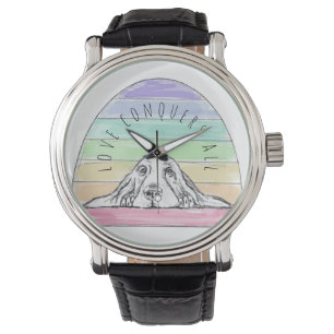 Liebe überwindet alles Hund Regenbogen Basset Houn Armbanduhr
