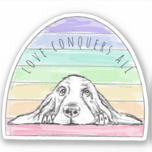 Liebe überwindet alles Hund Regenbogen Basset Houn Aufkleber