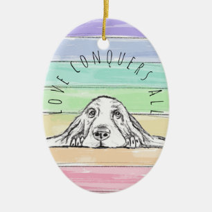 Liebe überwindet alles Hund Regenbogen Basset Houn Keramik Ornament