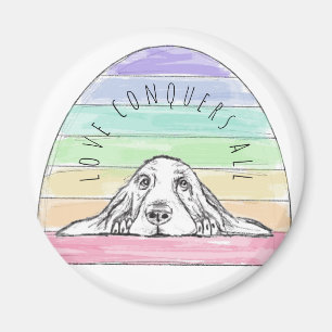 Liebe überwindet alles Hund Regenbogen Basset Houn Magnet