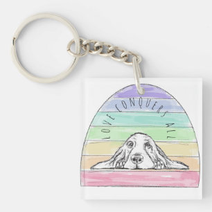Liebe überwindet alles Hund Regenbogen Basset Houn Schlüsselanhänger