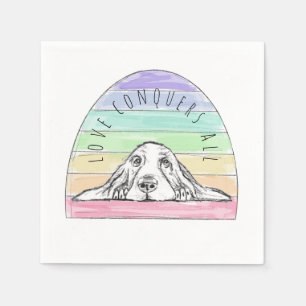 Liebe überwindet alles Hund Regenbogen Basset Houn Serviette