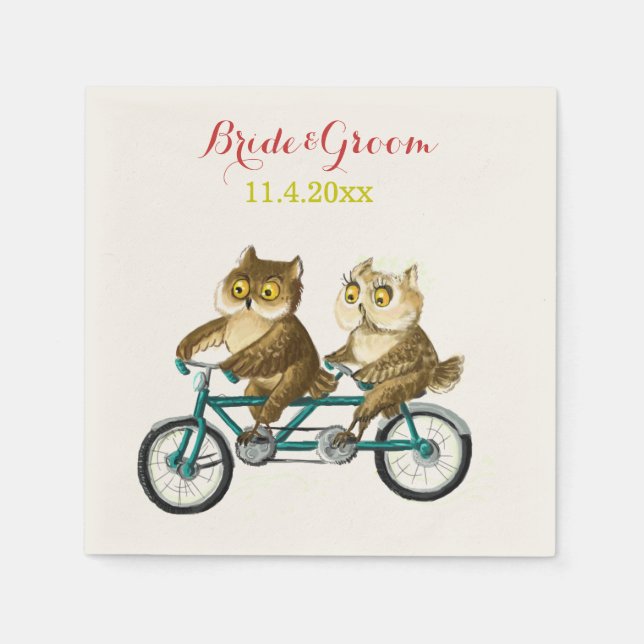 Liebe Uhus Fahrrad tandem Aquarell Serviette (Vorderseite)