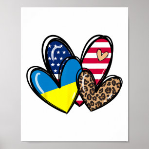 Liebe Ukraine USA Amerikanische Flagge Herz Leopar Poster