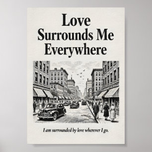 Liebe umgibt mich überall Vintage-Affirmation Poster
