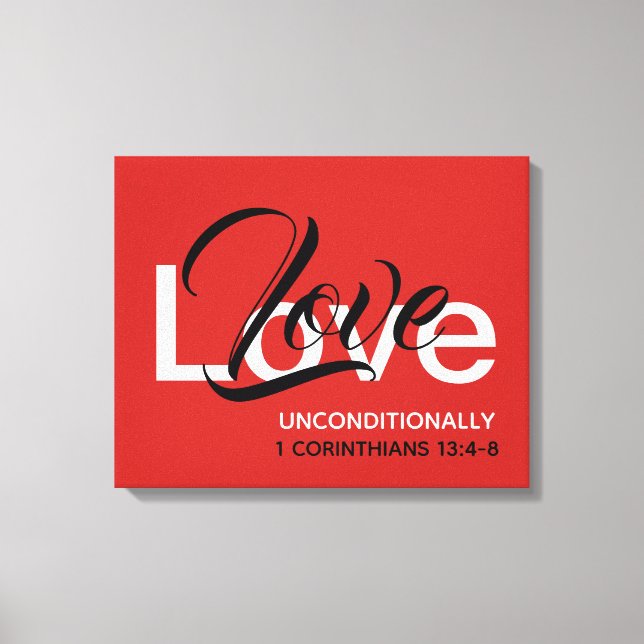 LIEBE UNBEDINGT Christliche Bibelschrift Rot Leinwanddruck (Vorderseite)