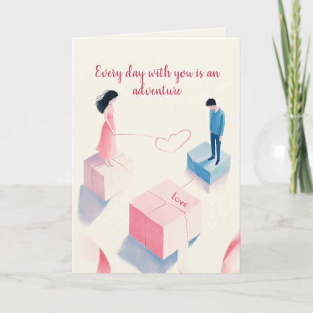 Liebe und Abenteuer Künstlerischer Valentinstag Karte (Vorderseite)