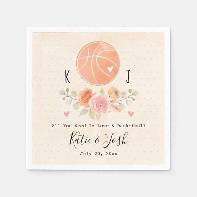 Liebe und Basketball Hochzeitspapier Napkins Serviette (Vorderseite)