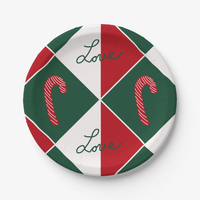 Liebe und Candy Canes Pappteller (Vorderseite)