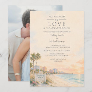 Liebe und Clearwater Beach Florida Foto Hochzeit Einladung