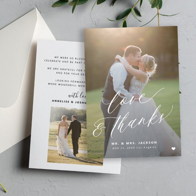 Liebe und dank 2 Foto elegante Drehbuch Hochzeit Dankeskarte (Von Creator hochgeladen)