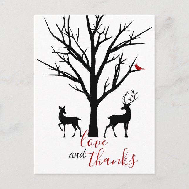 Liebe und Dank an Deer Winter Danke Postkarte (Vorderseite)