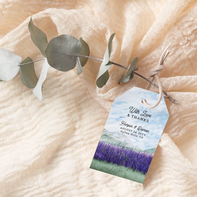 Liebe und Dank an die Berglavender Landschaft Geschenkanhänger (Wedding Favor Tags from my Mountain Lavender Wedding Collection)