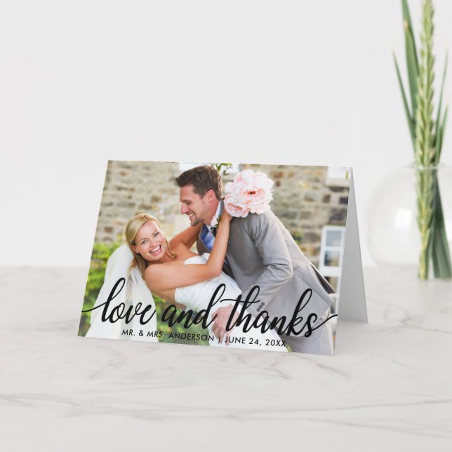 Liebe und Dank an die Moderne Wedding Mr. und Mrs. Dankeskarte (Vorderseite)