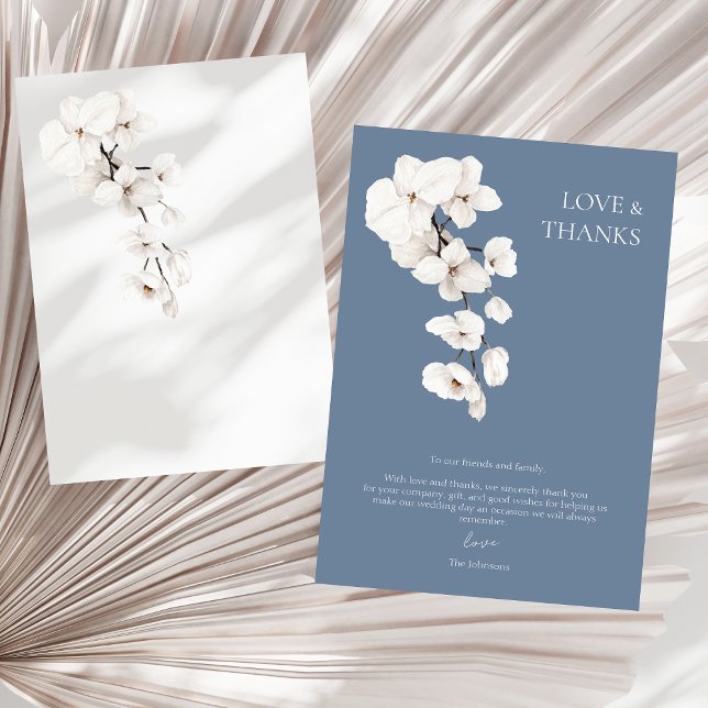 Liebe und Dank an Dusty Blue White Orchids Hochzei Dankeskarte (Love and Thanks Dusty Blue White Orchids Wedding Thank You Card)