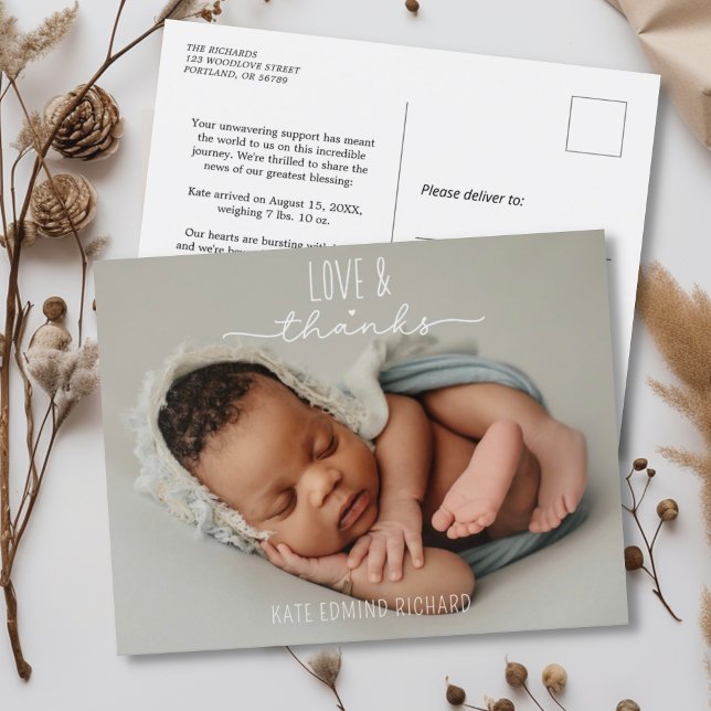 Liebe und Dank an Newbaby Foto Geburtserklärung Postkarte (Von Creator hochgeladen)