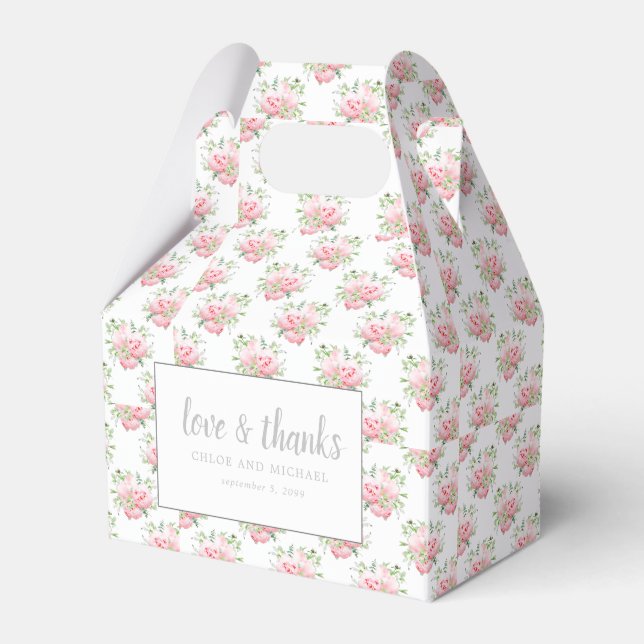 Liebe und Dank an Peony Pink Aquarell Floral Geschenkschachtel (Vorderseite)
