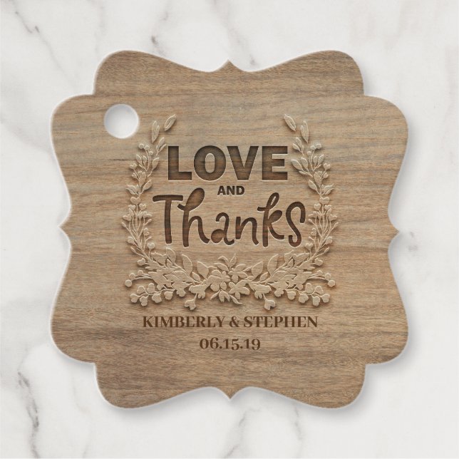 Liebe und Dank an Rustic Wood Geschenkanhänger (Vorderseite)