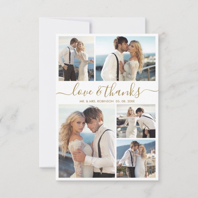 Liebe und Dank an Script Foto Collage Wedding Viel Dankeskarte (Vorderseite)