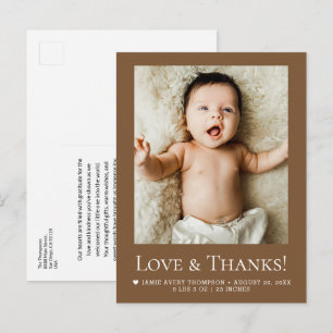 Liebe und Dank Baby-Foto Erde-ton Geburtsstatistik Postkarte