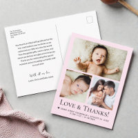 Liebe und Dank Baby Foto Geburtsankündigung pink