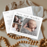 Liebe und Dank Baby Foto Geburtserklärung Postkarte<br><div class="desc">Eine süße 3-Foto Collage Geburt Ankündigung und vielen Dank Noten Karte mit einem einfachen modernen Typ und 3 Bilder auf der Vorderseite. Der Rücken ist eine Postkarte mit einem großen Titel und einer persönlichen Nachricht aus der Familie. Klicken Sie auf die Schaltfläche Bearbeiten, um dieses Design mit Ihren Fotos und...</div>