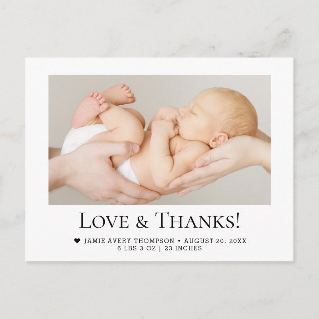 Liebe und Dank Baby Foto Geburtserklärung Postkarte (Vorderseite)