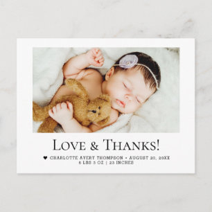 Liebe und Dank Baby Girl Foto Geburtsstatistik Postkarte