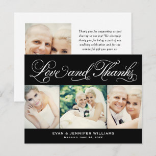 Liebe und Dank Black White 3 Foto Hochzeitskarte Postkarte