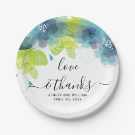 Liebe und dank blauer Blumen, Blumenhochzeit Pappteller