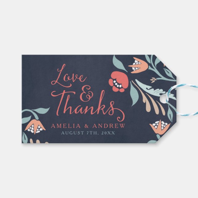 Liebe und Dank Bluish Chalkboard Blumenzwiebeln Geschenkanhänger (Vorderseite (Horizontal))