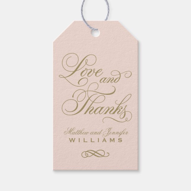 Liebe und Dank Blush Calligraphy Wedgram Geschenkanhänger (Vorderseite)