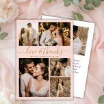 Liebe und Dank Blush Foto Collage Hochzeit Dankeskarte<br><div class="desc">Elegantes, Minimalistisches Script Gold und Blush Wedding 5 Foto Collage Vielen Dank Karten. Moderne Hochzeit danke Ihnen Karte Vorlage mit fünf (5) Foto auf der Vorderseite und ein (1) Foto auf der Rückseite. Mit dem Text "Liebe und Dank" in einer Wirblen Hand schreiben Typografie Skript-Schriftart in Gold auf hellrot rosa...</div>