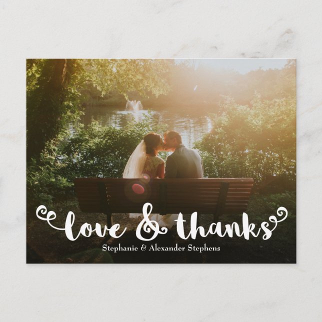 Liebe und Dank Brush Wedding Foto Danke Karte (Vorderseite)