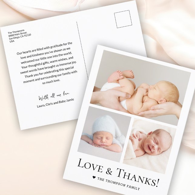 Liebe und Dank Custom Foto Baby Dusche Postkarte (Baby shower love and thanks photo thank you postcard)